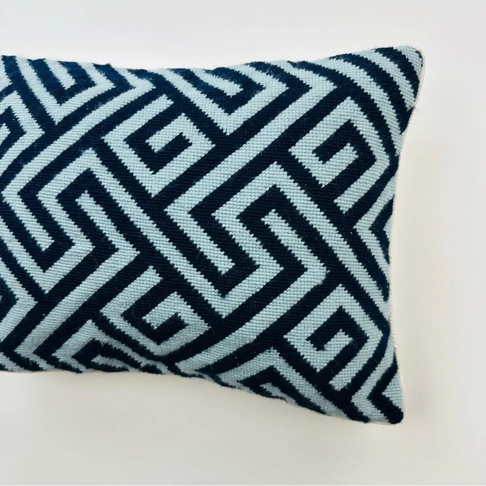 Williams Sonoma Interlock Geometric Greek Key Wool Needlepoint Accent Pillow